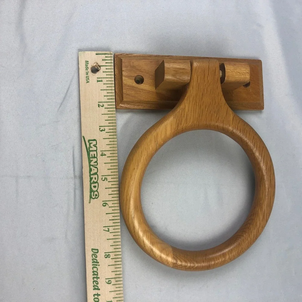 Vintage Oak Wood Towel Ring Holder Wall Mount Bathroom Kitchen Rustic
